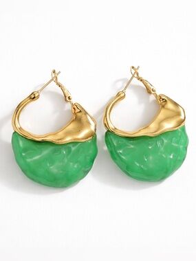 Green Sculpted Hoop Earrings